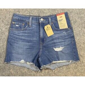 Levi’s High Rise Shorts Women’s 27 Hypersoft Blue Denim Distressed Cut Offs